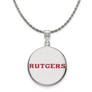 Sterling Silver Rutgers Large Enamel Disc Pendant Necklace - 20 Inch